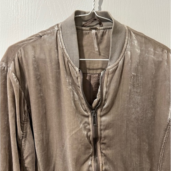 Free People Ruched Velvet Neutral Bomber Jacket. - Picture 8 of 14
